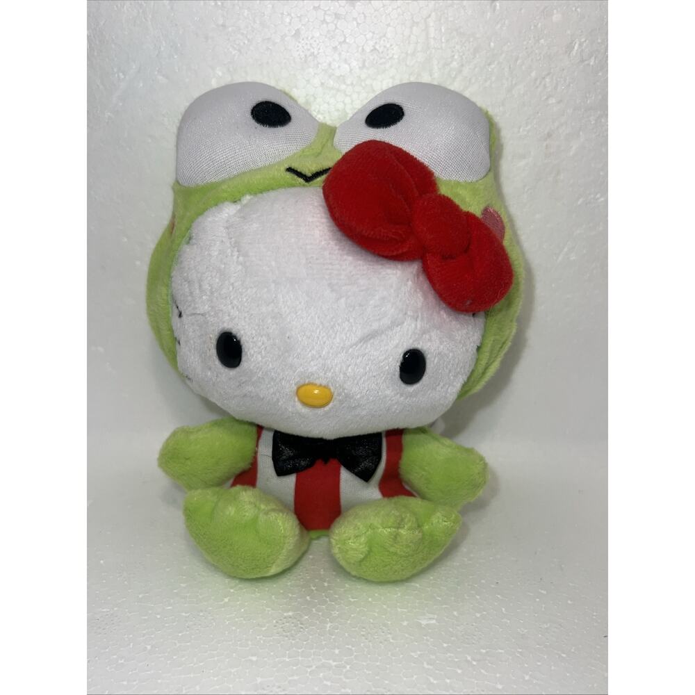 2010 Hello Kitty in Green Keroppi Frog Costume Plush Sanrio Stuffed 6.5”